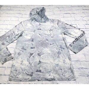 Guy Harvey MENS L Sun Performance Long Sleeve Shirt Fishing Sailfish Gray Marlin